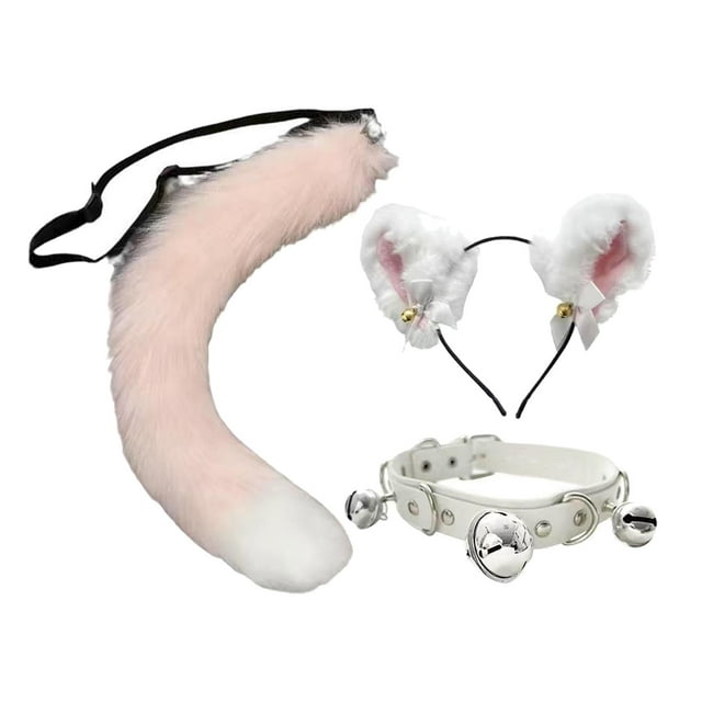 Conjunto de Collar y Cola con Orejas de Gato Salvador Disfraz para Actuación en el Escenario Color Rosa