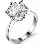 Stainless Steel 1 to 4 Carat Cubic Zircon Simulated Diamond Solitaire Wedding Engagement Ring