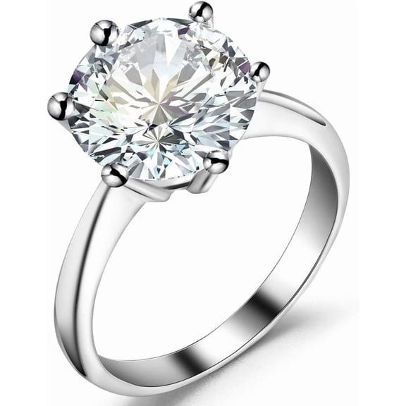 Stainless Steel 1 to 4 Carat Cubic Zircon Simulated Diamond Solitaire Wedding Engagement Ring