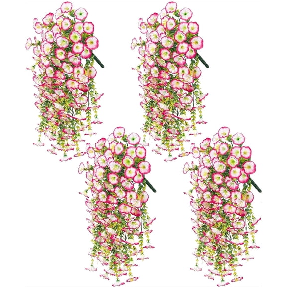 Qocolcyl 4Pack Fake Hanging Plants Artificial Flowers for Outdoors 31",Silk Petunia Faux Flower Look Real Trailing Vines UV Resistant Faux Morning Glory Plants for Home Planter Porch Patio Wall Decor