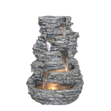 Hi-Line Gift Ltd 79198 Multi Level Rock Fountain W/Warm White LEDs