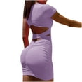 thumbnail image 1 of Pompotops Femmes Mode Sexy Couleur Unie Creuse U-Cou à Manches Courtes Mini Robe, 1 of 4