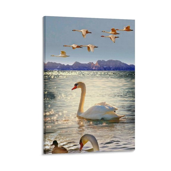 Flying Swans Artwork Artworks Picture Print Poster Wall Art Painting Canvas Gift Decor Home Posters Decorative 24x36inch(60x90cm)