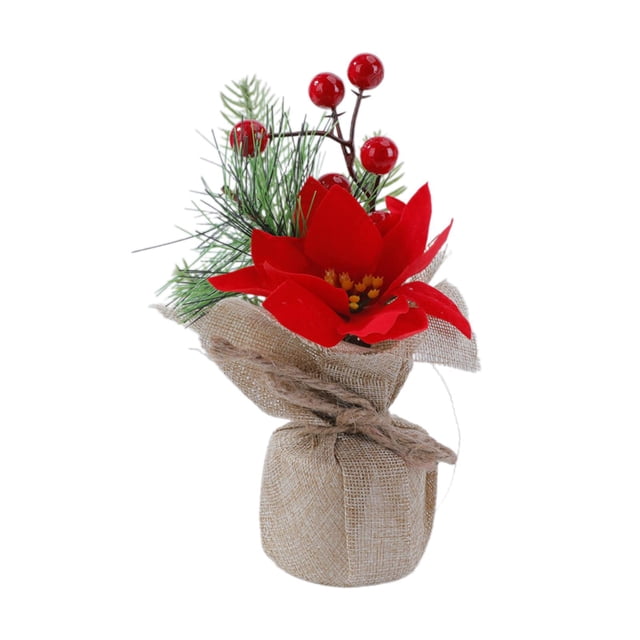 de Navidad artificial de mesa, regalo de Navidad con bayas rojas, de Navidad pequeño, mini de Navidad para bar, repisa navideña Flor