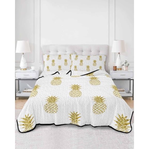 Quilts Twin Size, Pineapple Soft Comforter Bedding Set for Bed, Modern Abstract Yellow Fruits Textured Lightweight Quilted Bedspread with Pillow Cover(2 Pieces) for All Season, 68x86 Inch