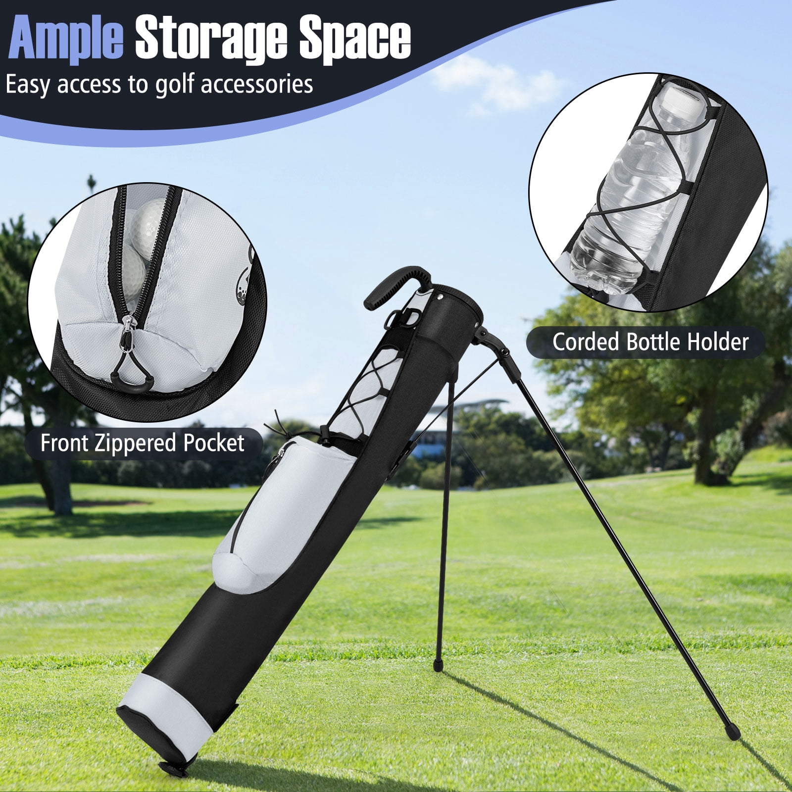 Gymax Lightweight Golf Stand Bag Par 3 & Executive Courses Carry Bag Shoulder Strap Gray