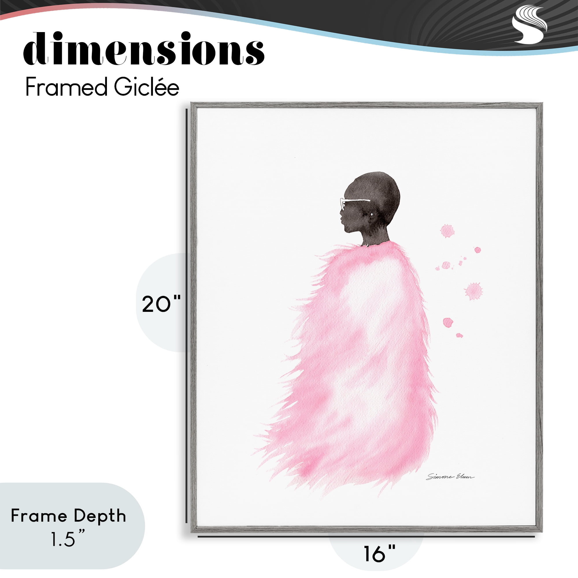 Stupell Industries Pink Fur Coat Portrait Gray Framed Giclee Art, design by Simone Elum
