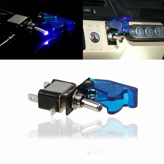 Blue Lid Cover Metal toggle Flip Switch SPST LED Lit Tip Light on/off 12V DC/20A