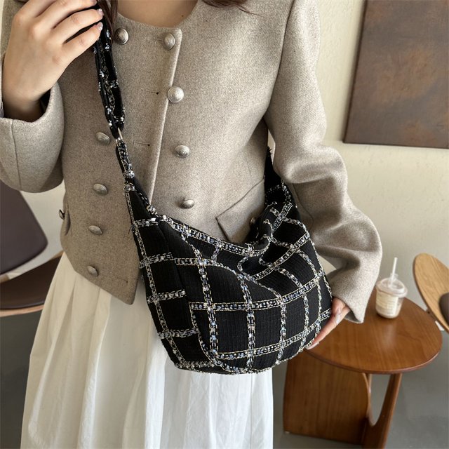 Bolso bandolera para mujer Bolso de hombro con patrón de cuadros Bolso de mano informal (negro)