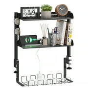 Mintazer 3-Tier Clamp-On Desk Shelving Unit with Under-Desk Cable Management Tray for Table Accessories, Gaming Devices, and More, Storage Tray, Desktop Organizer, Black
