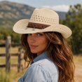 thumbnail image 2 of OOOUM Breathable Cowboy Hat For Men Women Woven Band Metal Charms Sun Hat Festival Outdoor Vacation Cowgirl Hat White, 2 of 4