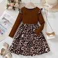 thumbnail image 5 of VNKIDY Girls Dress Kids Leopard Print Dress Long Sleeves Crewneck Ruffled Shoulders Cute Dress For Cool Weather Festive Occasions Daily Wear Holiday Dress, 5 of 9