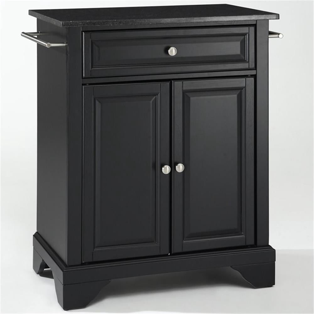 LAFAYETTE SOLID BLACK GRANITE TOP PORTABLE KITCHEN ISLAND IN BLACK FINISH