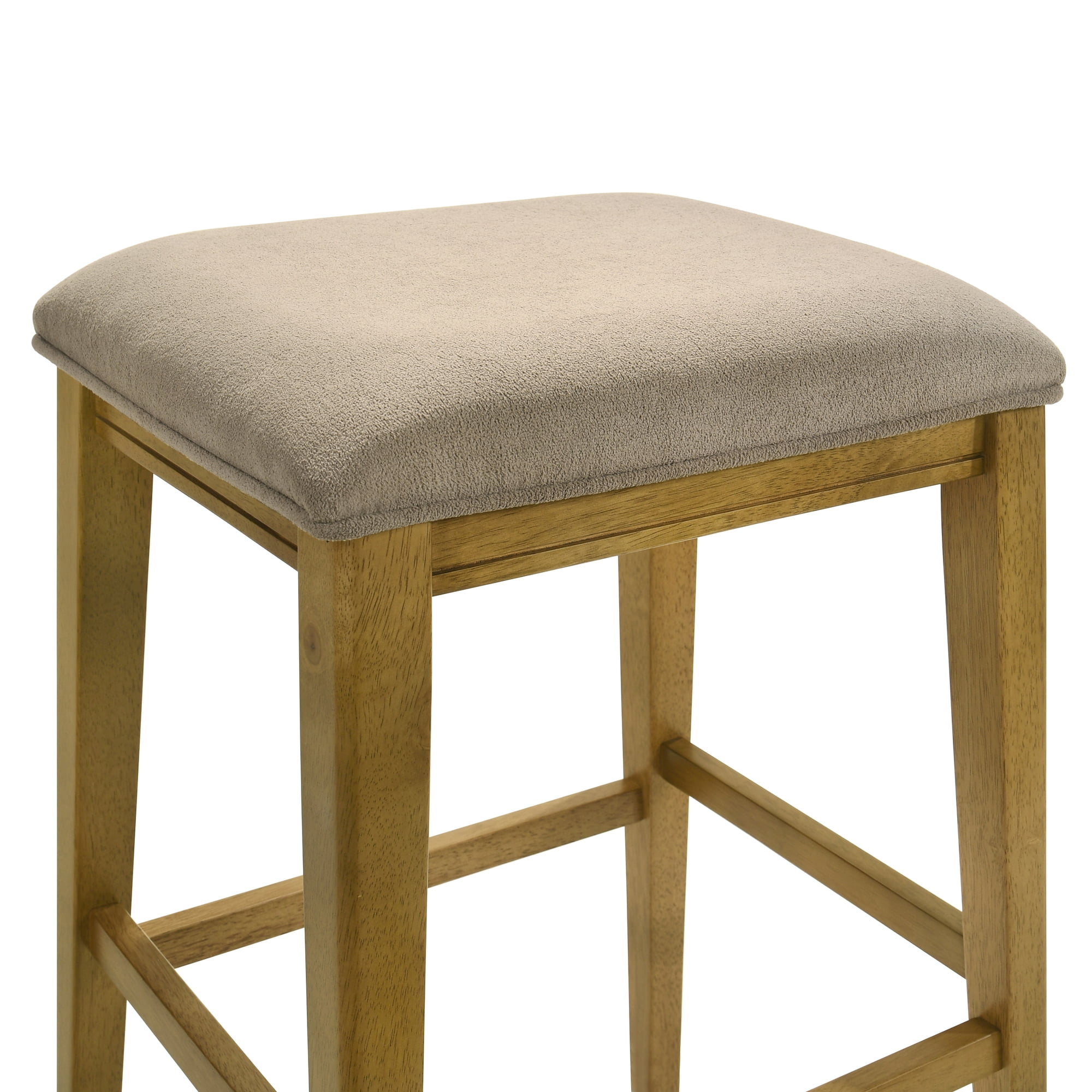 Jane Contemporary Transitional Wood Counter Height Kitchen Bar Stool in Amber Glow Finish with Taupe Fabric Upholstered Seat