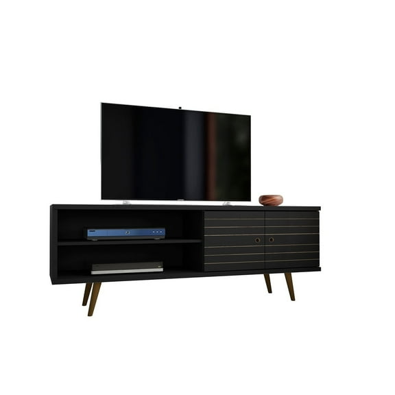 Liberty 62.99" Mid-Century Modern TV Stand with 3 Shelves and 2 Doors with Solid Wood Legs