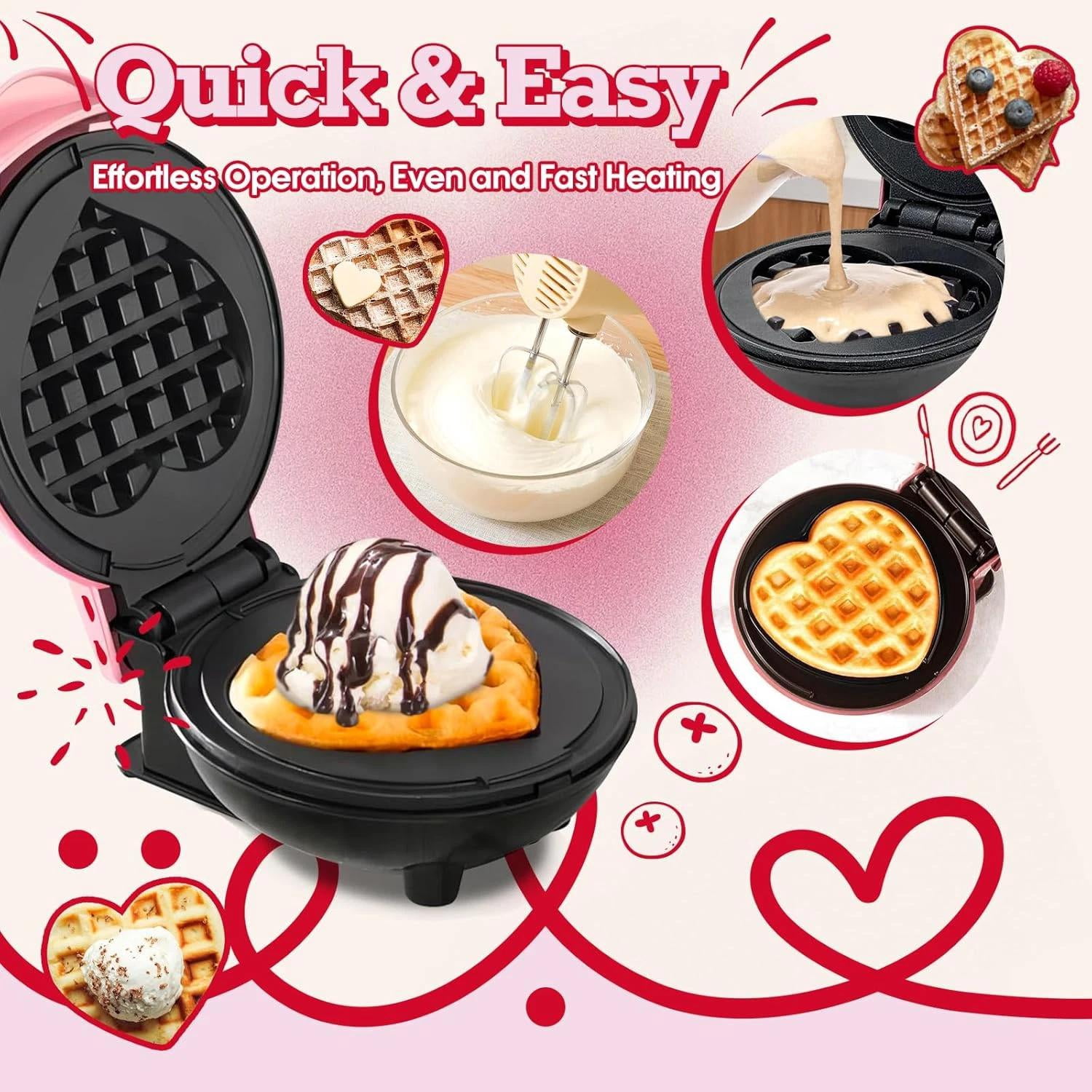Mini Waffle Maker(Heart),Small Waffle Maker Keto,Mini Wafflera Iron for Kids Fam