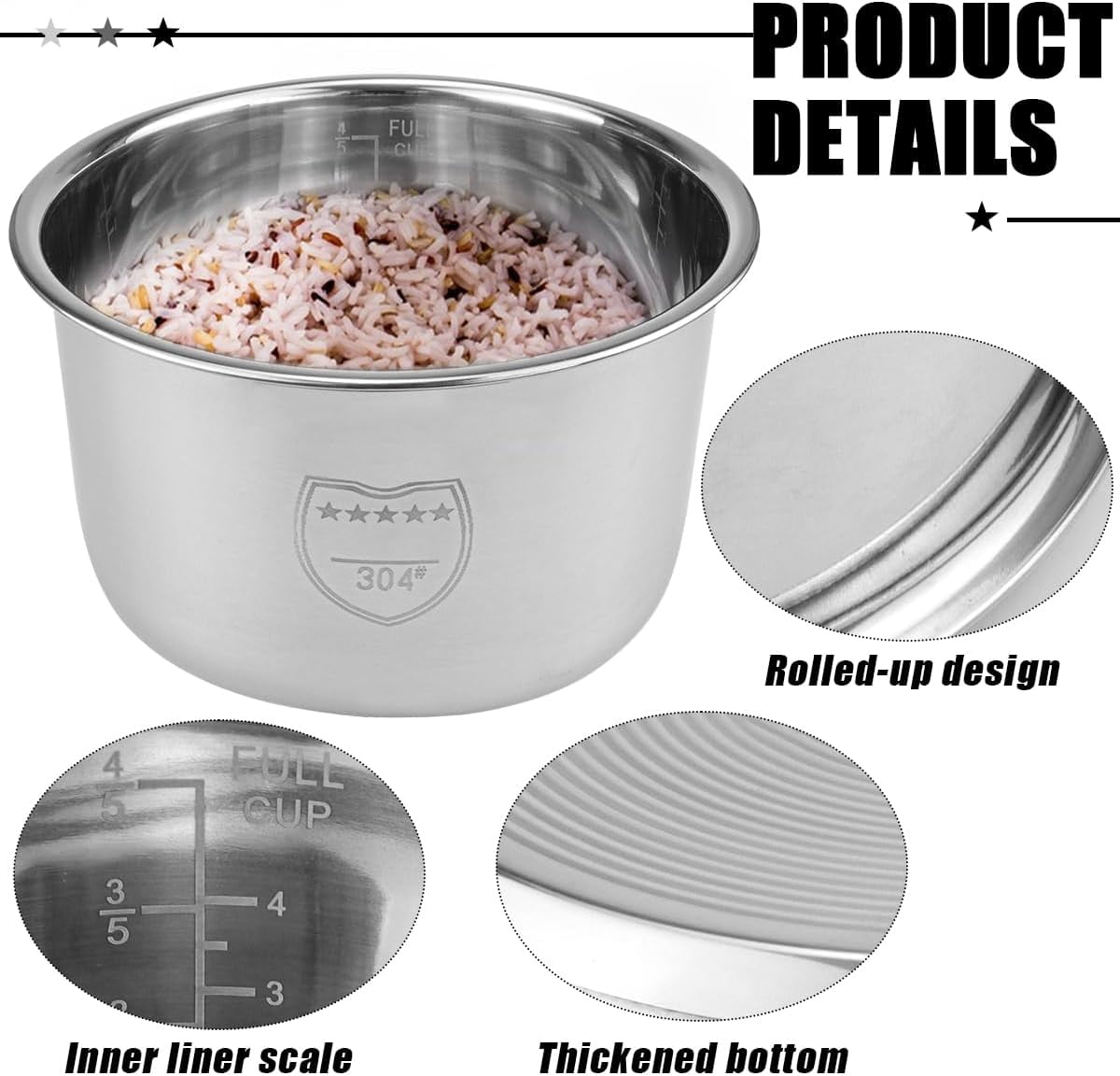 3L Stainless Steel Rice Cooker Inner Pot  Liner for Home Kitchen Multi-Functional Cooking Insert