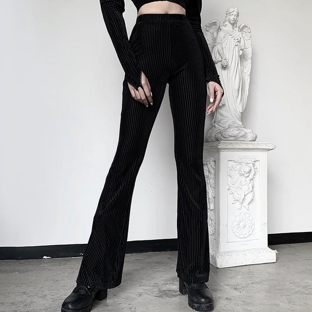 Pantalones acampanados de cintura alta con efecto adelgazante, estilo retro oscuro, estilo casual, para mujer, pantalones de pierna ancha para niña