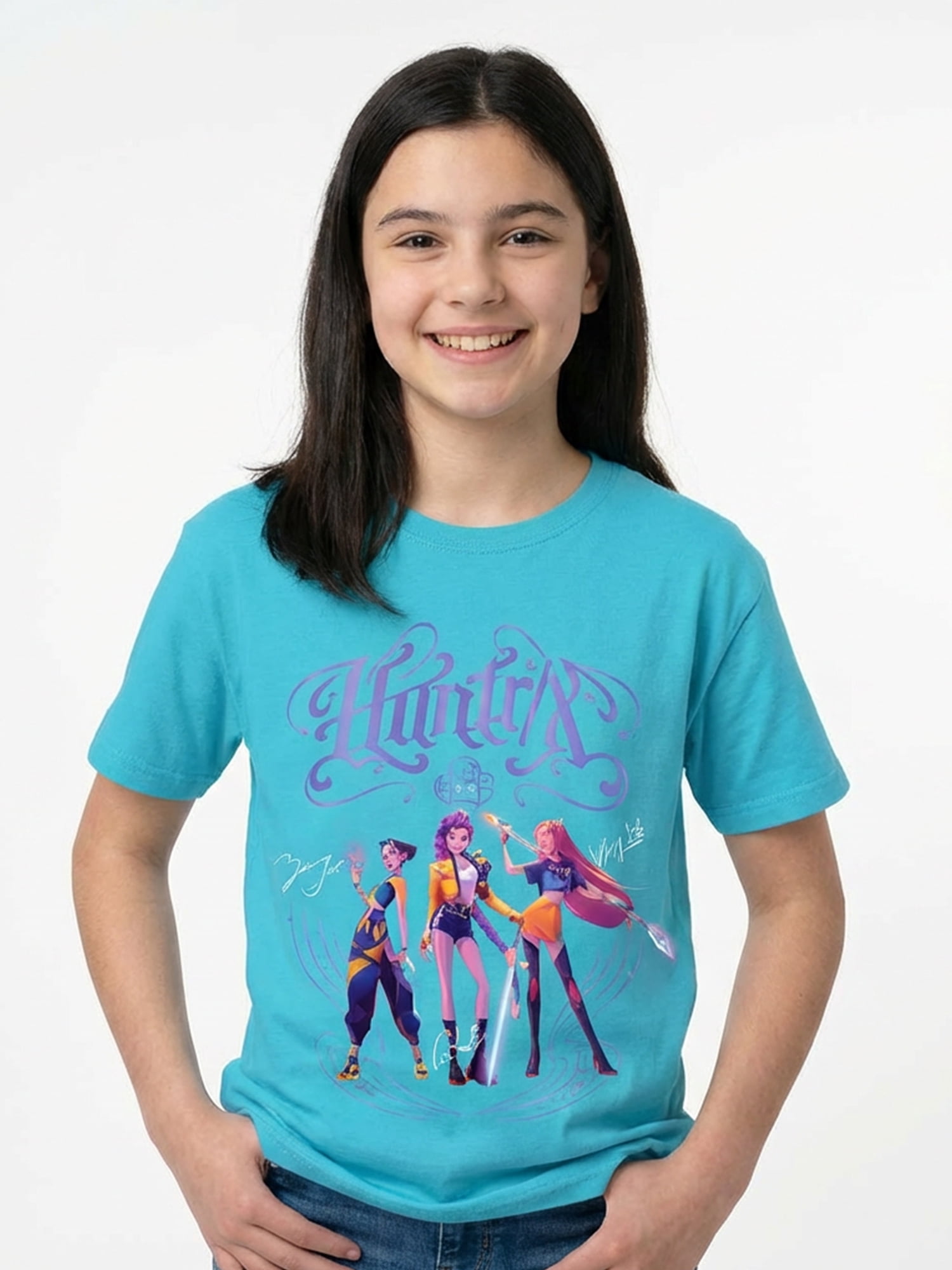 KPop Demon Hunters, Girls' & Big Girls' Graphic T-Shirt, Huntrix Trio Shine, Sizes 4-16