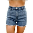 thumbnail image 3 of Loopsun Womens Summer Star Patchwork Denim Button Zipper Casual Daily Fashion Wear Shorts with Pockets Blue, S, 3 of 5