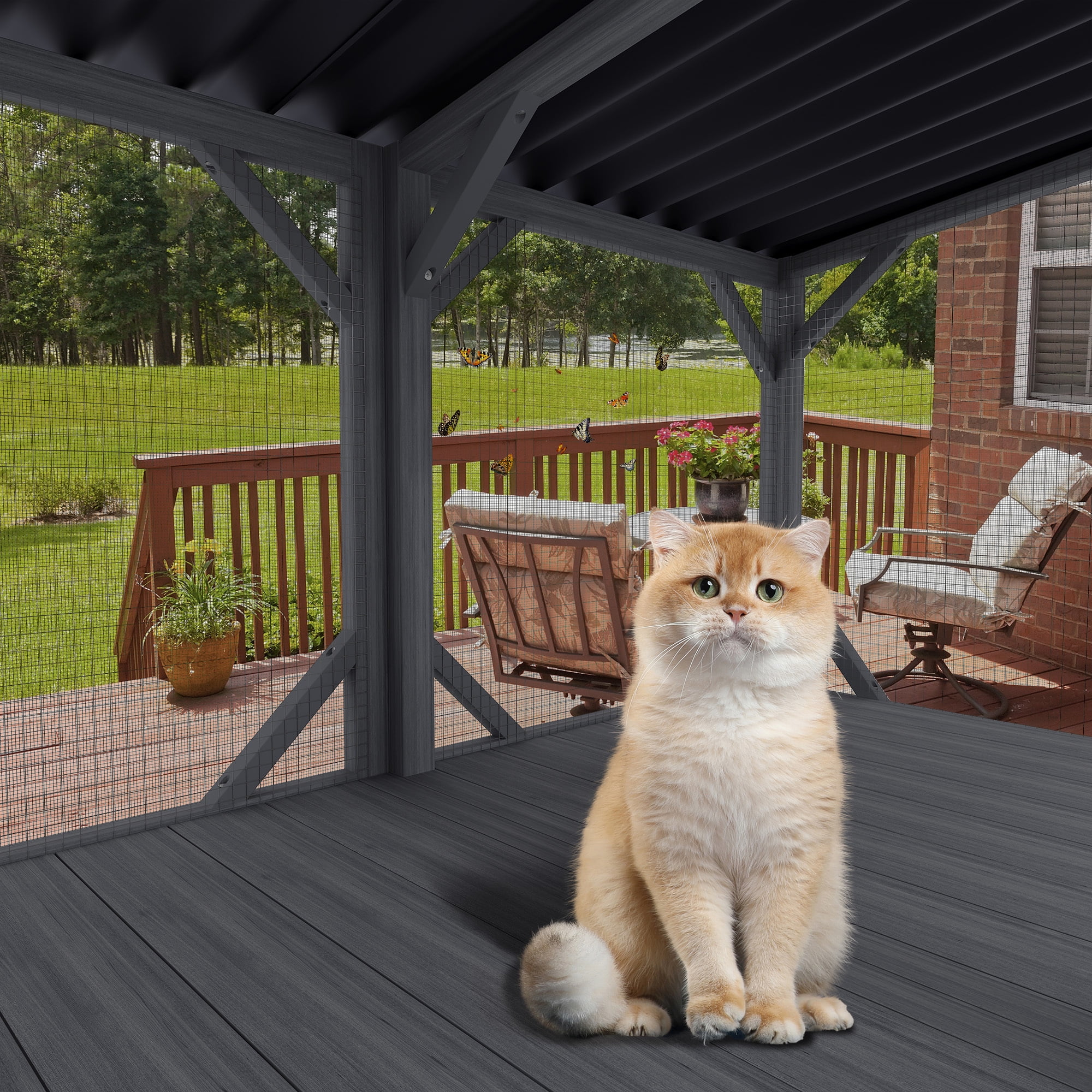 Jopath 43.3" Catio Outdoor Cat Enclosure for Sunbathing Napping and Viewing Window Perch for Large Indoor Cats Gray