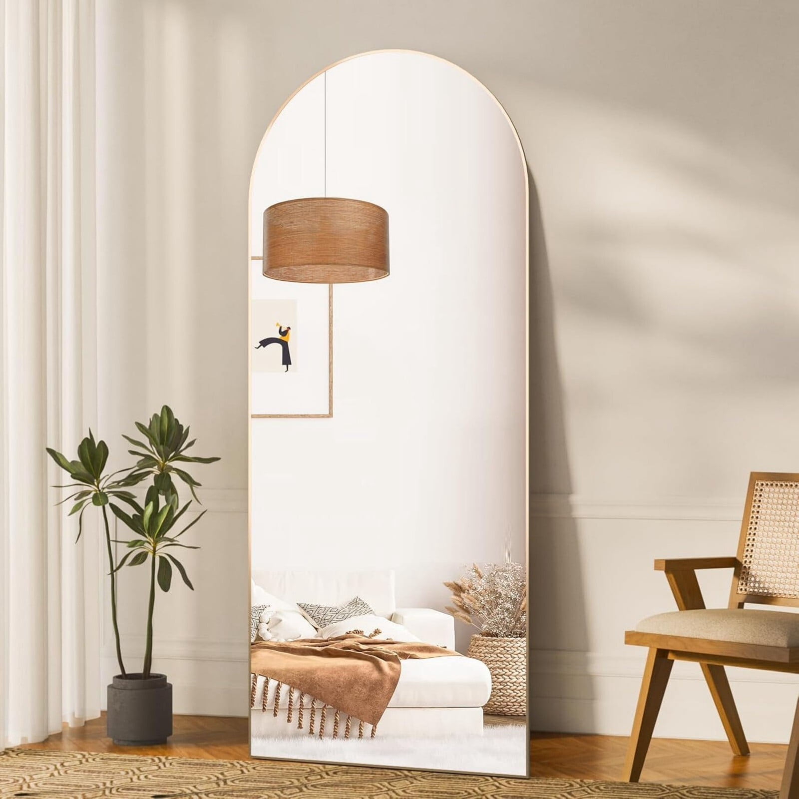 BEAUTYPEAK 67"x 30" Arched Full Length Metal Standing Floor Mirror, Gold