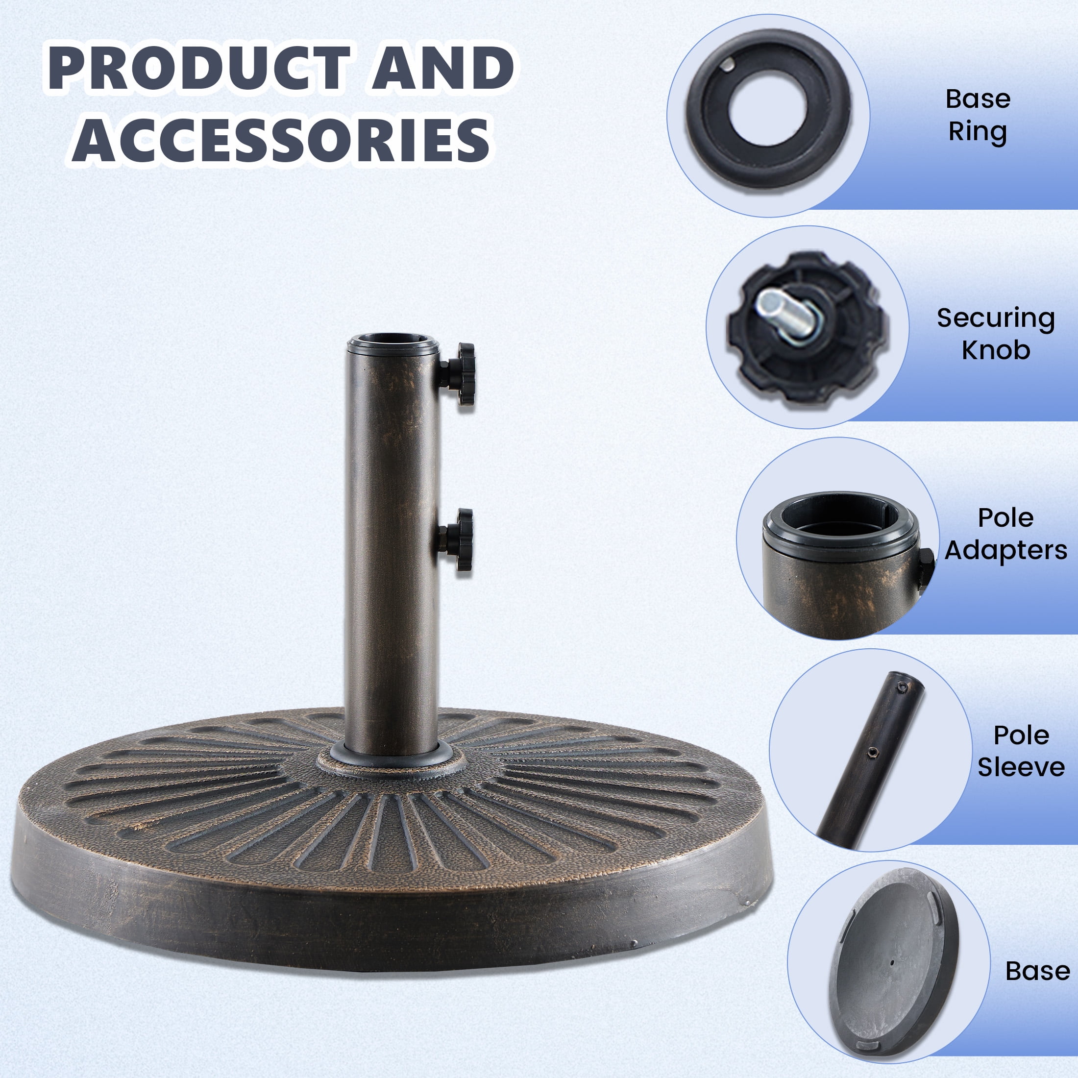 CONCETTA 18 inch Resin Patio Umbrella Base, Universal Fit for Outdoor Umbrellas
