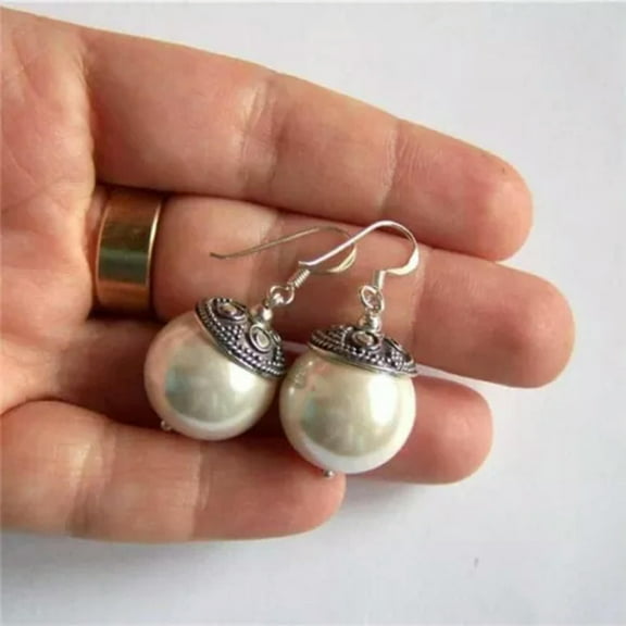 K-KED Vintage 925 Silver Women White Pearl Wedding Earrings Dangle Drop Delicate Jewelry Gifts-#2