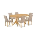 thumbnail image 2 of VAAB7-OAK-04 7 Piece Dining Room Set Dining Table With Self Storing Butterfly Leaf And Six Parson Chair With Oak Leg And Linen Fabric Light Fawn, 2 of 9