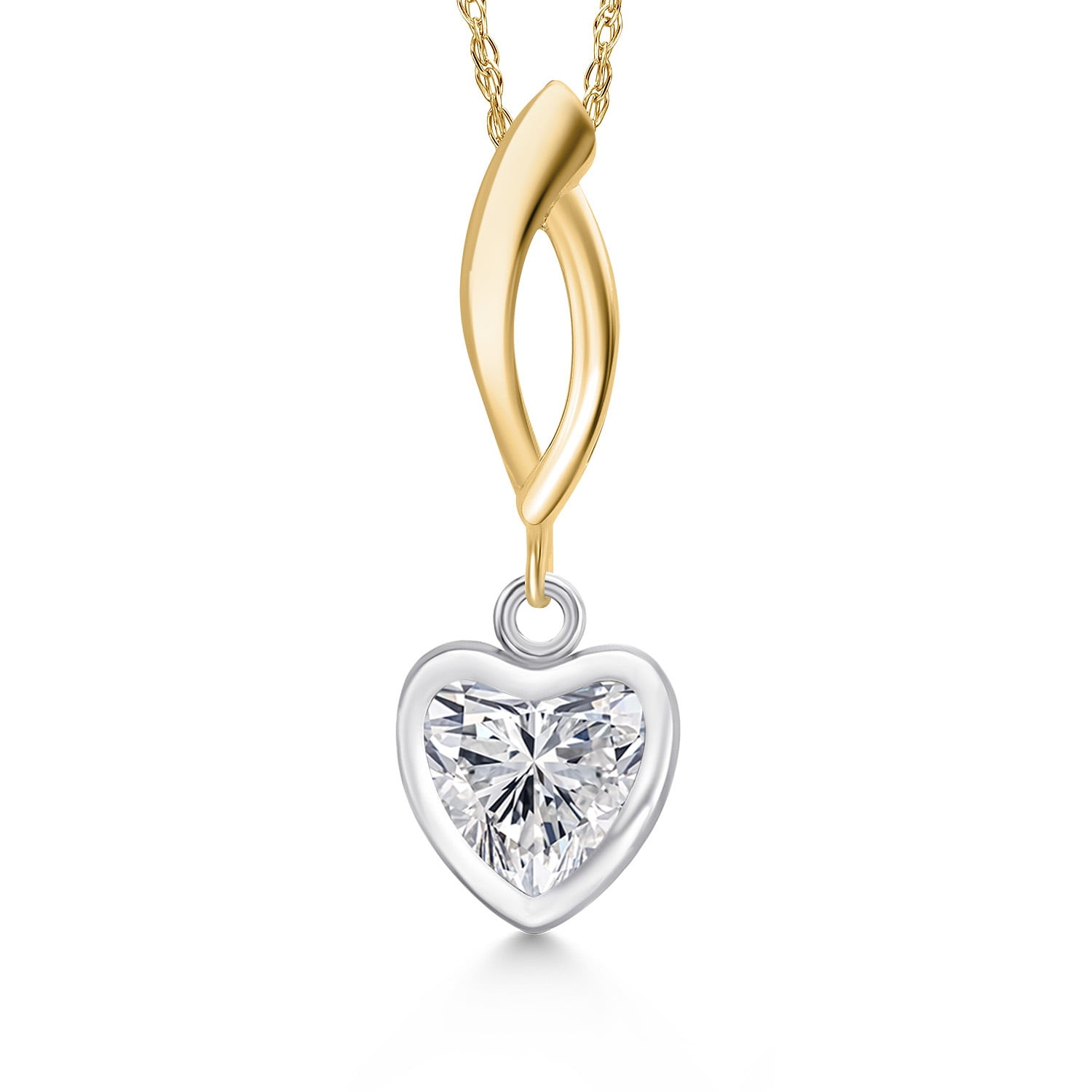 Gem Stone King 925 Silver and 10K Yellow Gold DEF Lab Grown Diamond Pendant Necklace for Women | 0.74 Cttw | Gemstone April Birthstone | Heart Shape 6MM | With 18 inch Chain