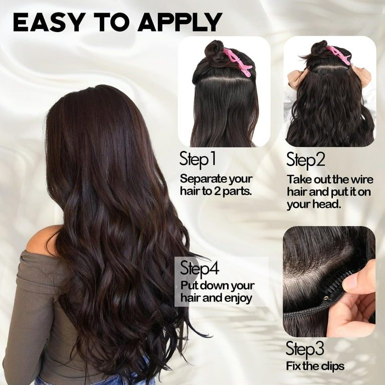 Halo Hair Extensions 20 Inch Invisible Wire Long Wavy Brown Hair Extensions for Women Adjustable Size Hairpiece 4 Clips in Hair Extension Walmart