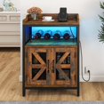thumbnail image 4 of DEXTRUS Wine Bar Cabinet with Power Outlet & LED Lights, Home Bar Unit with Door and Wine Rack, Rustic Brown, 4 of 12