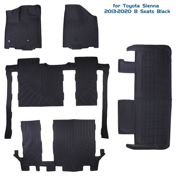 HUONA Floor Mats Cargo Liner Set Car TPE Floor Liners Trunk Mat for Toyota Sienna 2013-2020 8 Seats Black