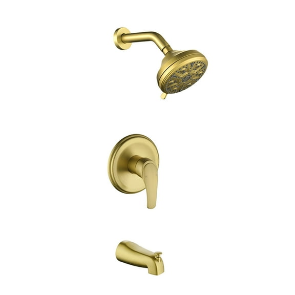 Cobbe Brushed Gold Shower Faucet Set with 10 Settings Shower and Tub Spouts Single Handle Wall Mounted Shower Tub Set with Valve