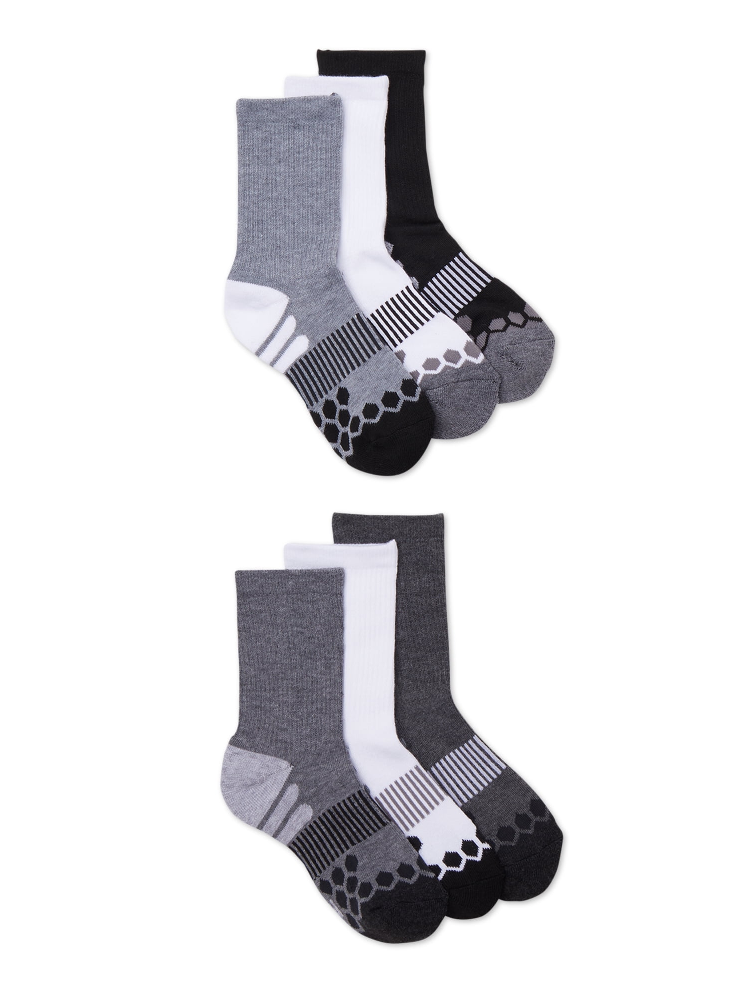 Athletic Works Boys SL Crew Socks, 6 Pack