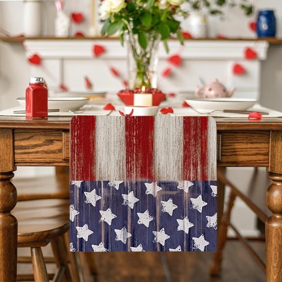 Yhmxh 4th of July Saving! Star American Flag Table Runner, 13x92 Inch Linen Patriotic Table Runners, Memorial Day Independence Day Holiday Kitchen Dining Indoor Home Party Table Decoration