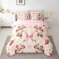 thumbnail image 2 of Manfei Cute Bow Tie 7 Pieces Bedding Comforter Set,Sweet Fruit Strawberry Full Bedding Set,Pink Red Fitted Sheet Flat Sheet For Girl Teens,Ultra Soft Home Decor Reversible, 2 of 8