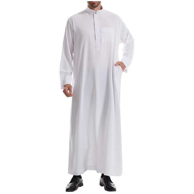 LOVZFMLL Jackets for Men's Muslim Robe Arab Middle Robe Long Style Long Sleeve Standing Neck Pocket Pullover Fashion Casual Robe