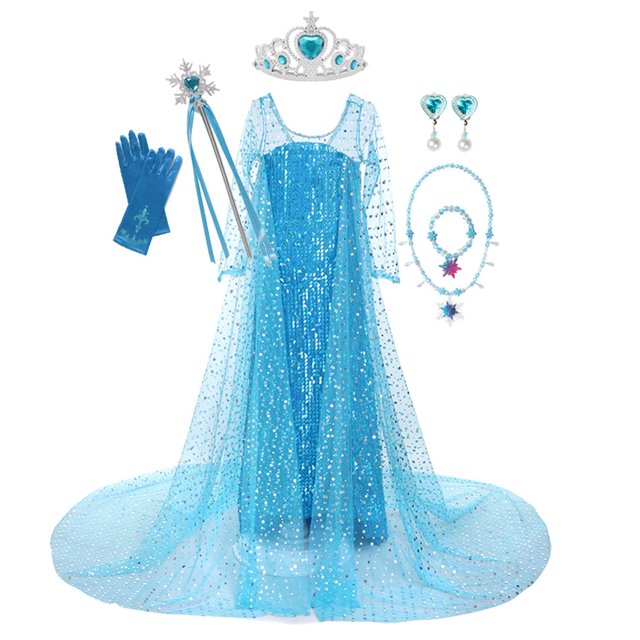 Disney disfraz de Frozen para niñas, vestido de princesa Elsa con lentejuelas, Reina de la nieve, Halloween, fiesta de cumpleaños, graduación, ropa con capa Fivean unisex
