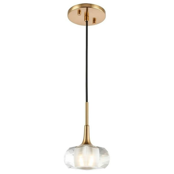 Woodbridge Lighting Christina 1-Light Glass Mini-Pendant in Brass/Crystal