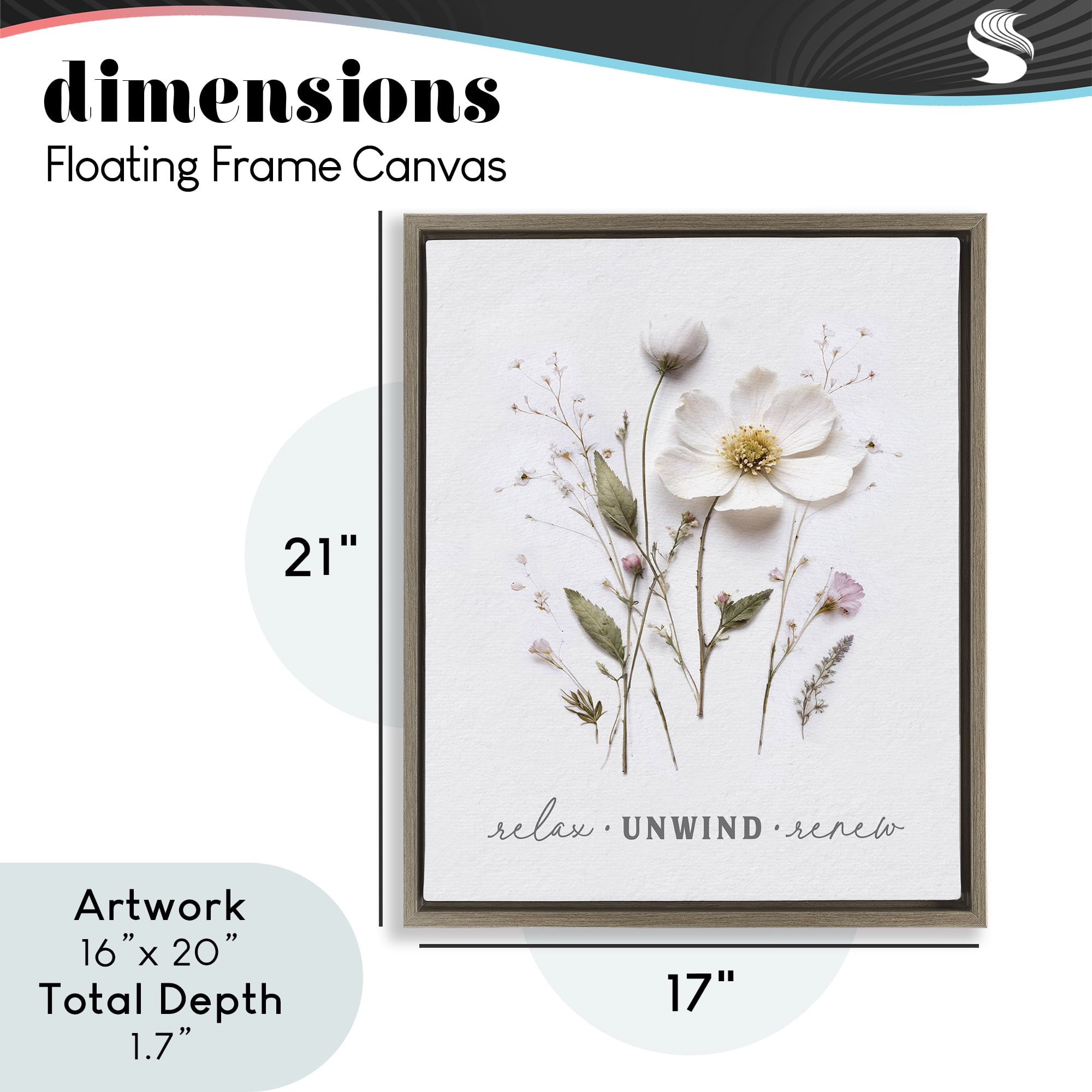 Relaxing Pressed Flowers Brown Framed Floater Canvas Wall Art, design by Lettered and Lined