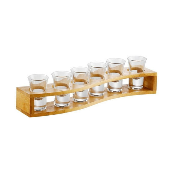 6 Holes Glass Holder Barware Organizer Cup Rack Accessories ,Serving Tray ,Wood for Restaurant