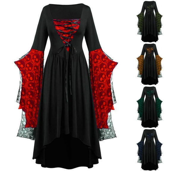 Jsaierl Halloween Costumes for Women Plus Size Vintage Renaissance Dresses Victorian Cosplay Costumes Party Medieval Dresses