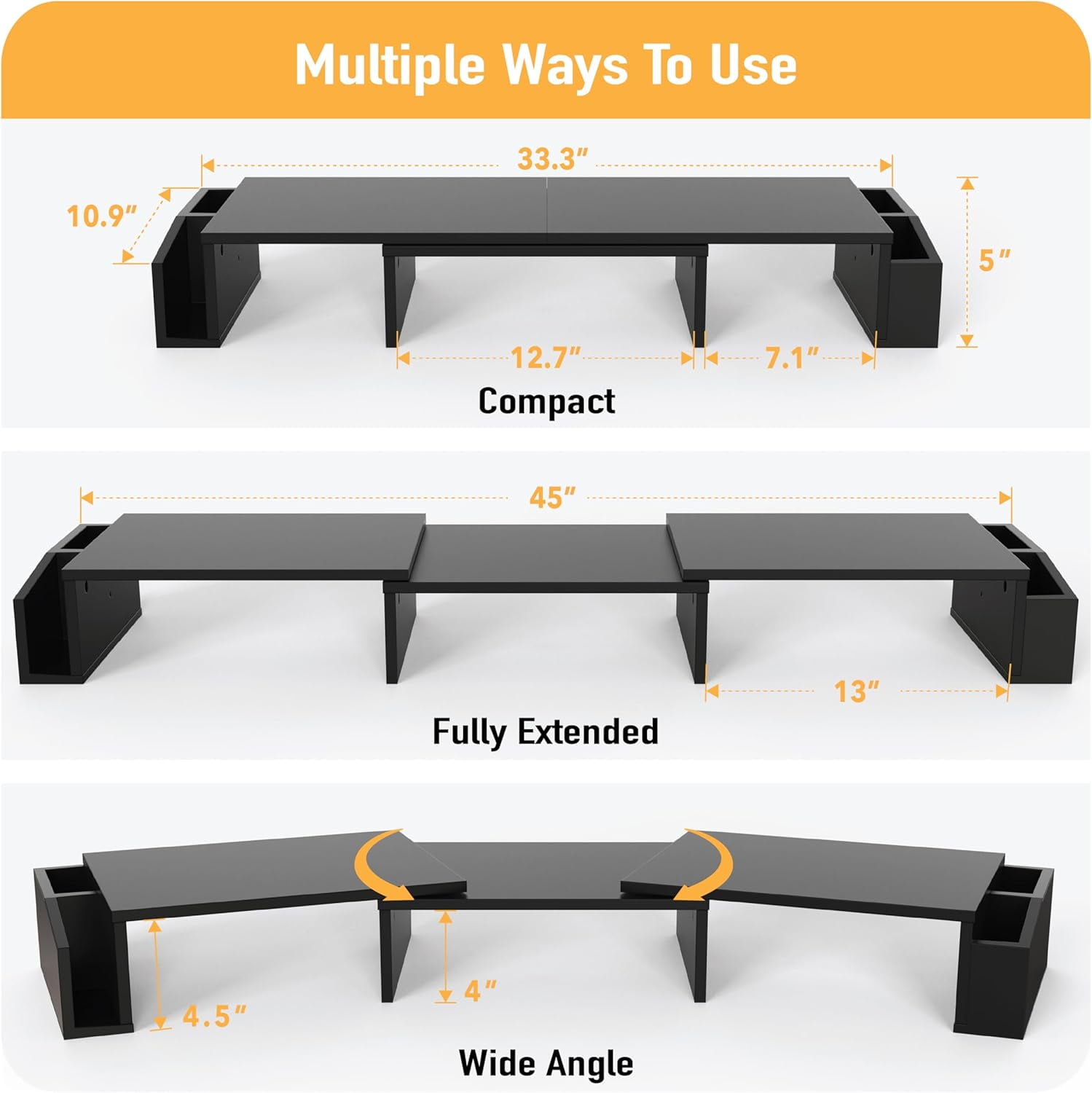 Black Dual Monitor Stand Riser with Storage Drawer