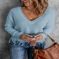 thumbnail image 2 of Mode des Femmes de Couleur Bloc Pull Manches Longues Creux Pompons en Détresse Pull, 2 of 4