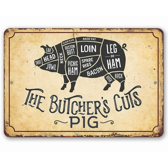 Metal Sign - The Butcher's Cut PIG - Durable Metal Sign - Use Indoor/Outdoor - Makes Great Meat Shop and Kitchen Decor Under $20 (8" x 12")