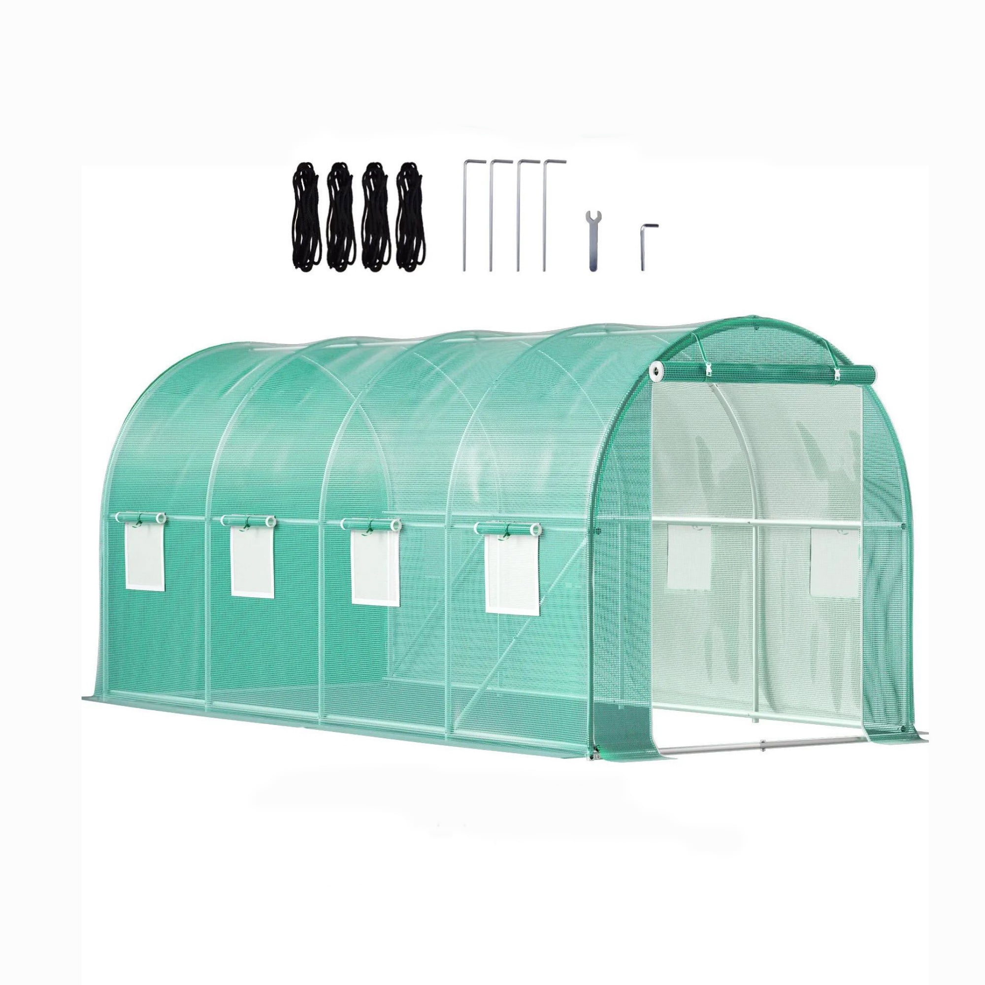 Walk-in Tunnel Greenhouse, Portable Hot House with Galvanized Steel Hoops & 8 Roll-up Windows, 15' x 7' x 7'