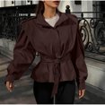 thumbnail image 2 of GigrtiJin Casual Jacket for Women Solid Color Lapel Long Sleeve Outwear with Belt Versatile Elegant Outcoat, 2 of 7