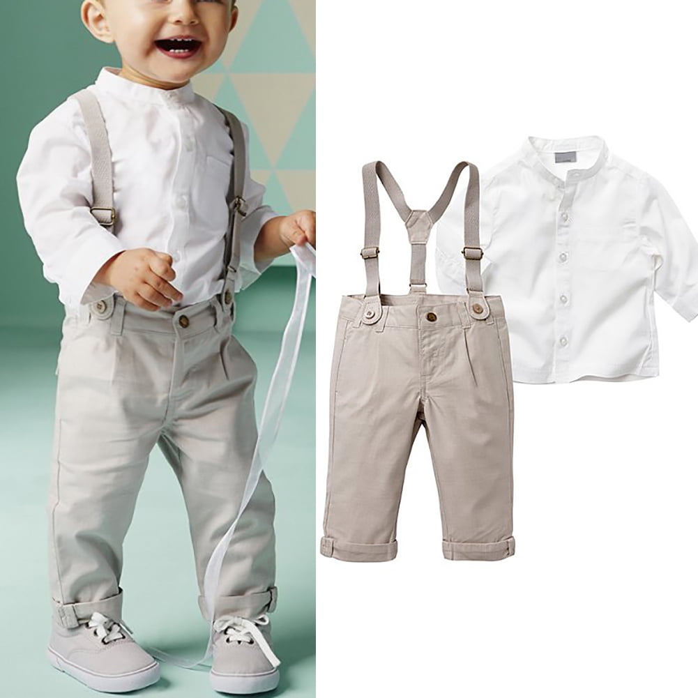 AceAcr Baby Boys Dress Suit Set Gentleman Outfit Bowtie Shirt Suspender Pants Set