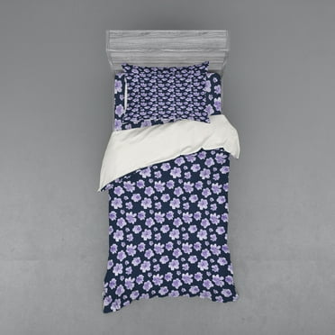 Floral Duvet Cover Set, Watercolored Flower Blossoms on Dark Background Garden Art Print, Bedding Set with Shams and Fitted Sheet, 3 Sizes, by Ambesonne